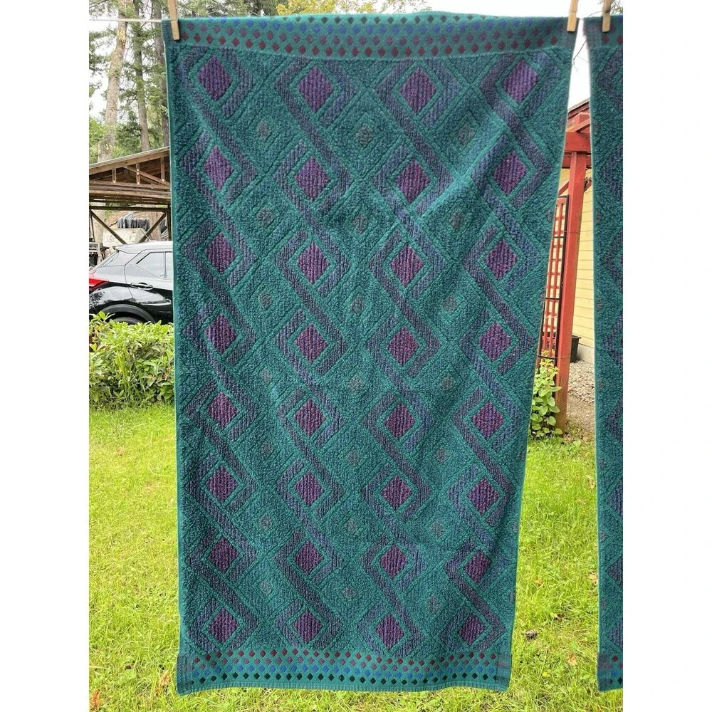 Vintage Royal Velvet Bath Towels Set Of 2 Purple Teal Maroon